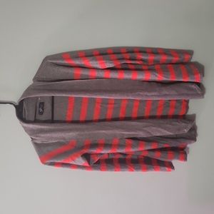 Grey Red Striped Cardigan